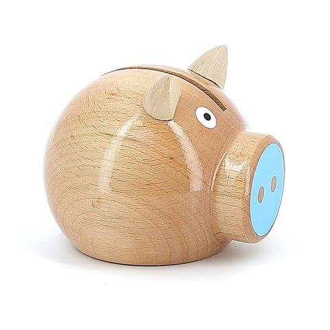 VILAC - Natural wood and blue pig money box