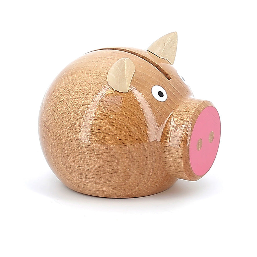 VILAC - Natural wood and pink pig money box