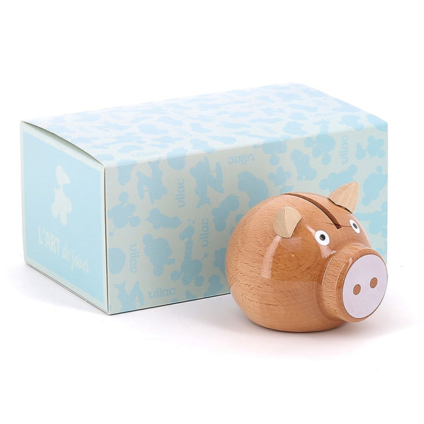 VILAC - Natural wood and white pig money box