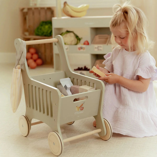 LITTLE DUTCH - Wooden shopping cart – Green