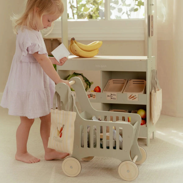 LITTLE DUTCH - Wooden shopping cart – Green