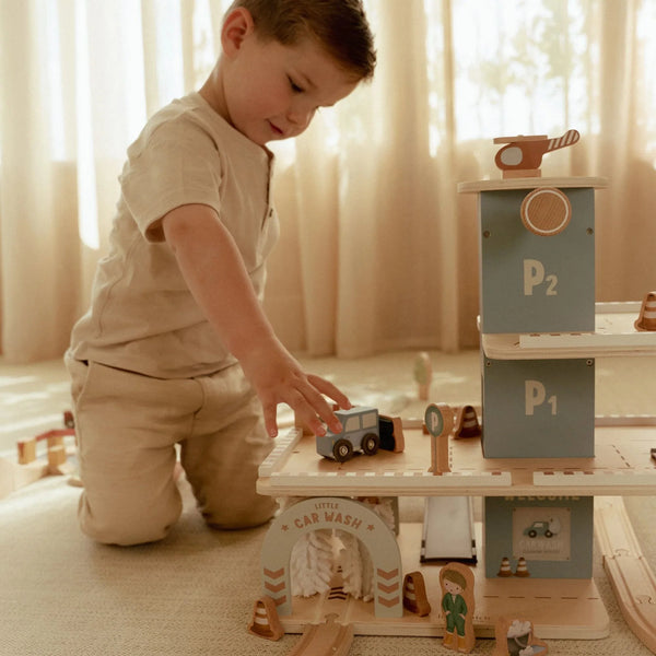 LITTLE DUTCH - Wooden Parking Garage – Blue – Essentials