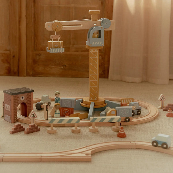 LITTLE DUTCH - Wooden Crane – Multicolored – Train track