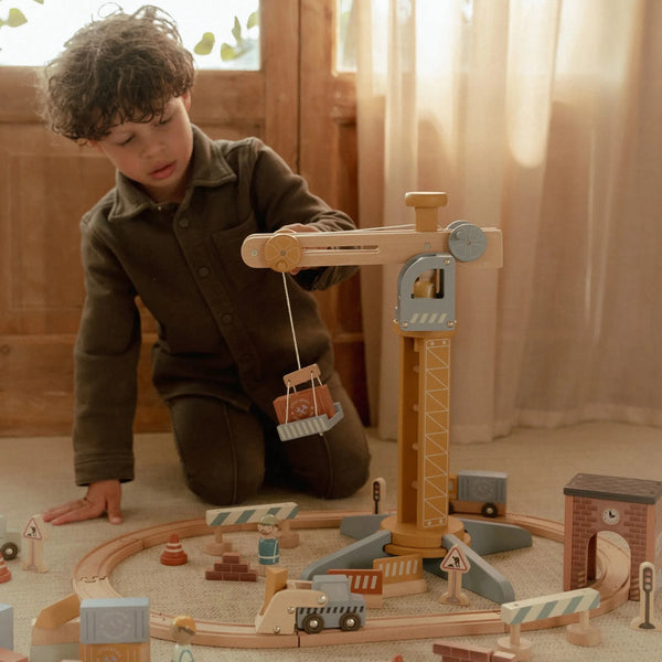 LITTLE DUTCH - Wooden Crane – Multicolored – Train track
