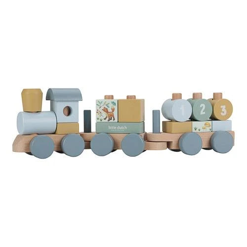 LITTLE DUTCH - Wooden block train - Blue - Forest Friends