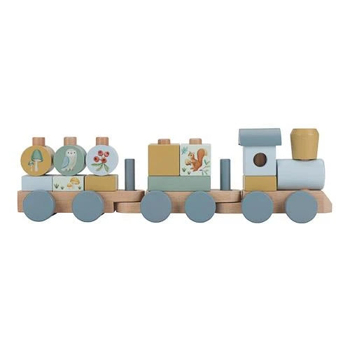 LITTLE DUTCH - Wooden block train - Blue - Forest Friends