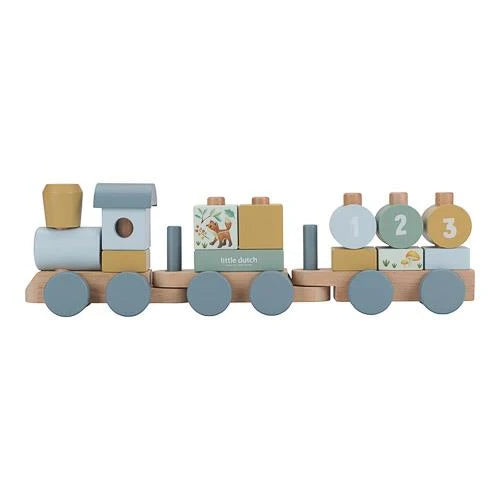 LITTLE DUTCH - Wooden block train - Blue - Forest Friends
