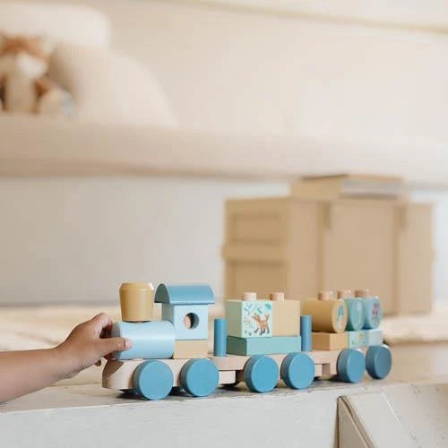 LITTLE DUTCH - Wooden block train - Blue - Forest Friends