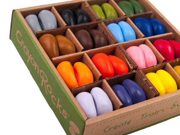 CRAYON ROCKS - Just Rocks in a Box - 64 Natural Soy Wax Crayons in 16 Colours (Stimulating Tripod Grip)
